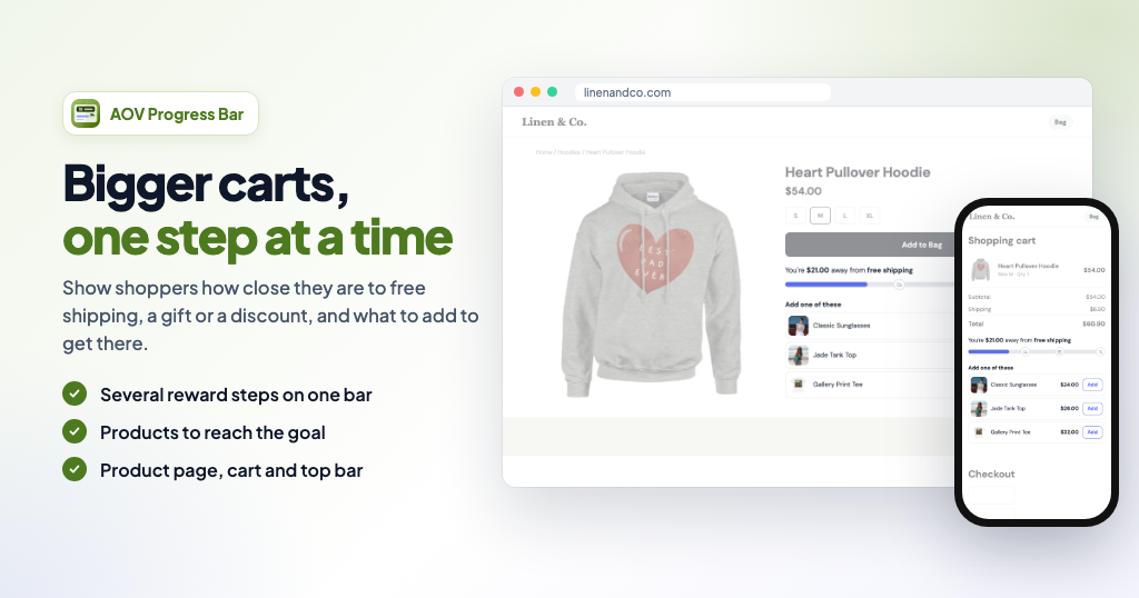 Ecwid AOV Progress Bar: Urge customers to purchase more items