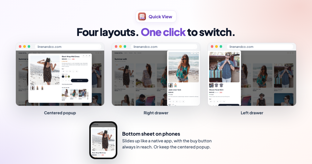 Quick View – Product Popup with Swatches & Add to Cart