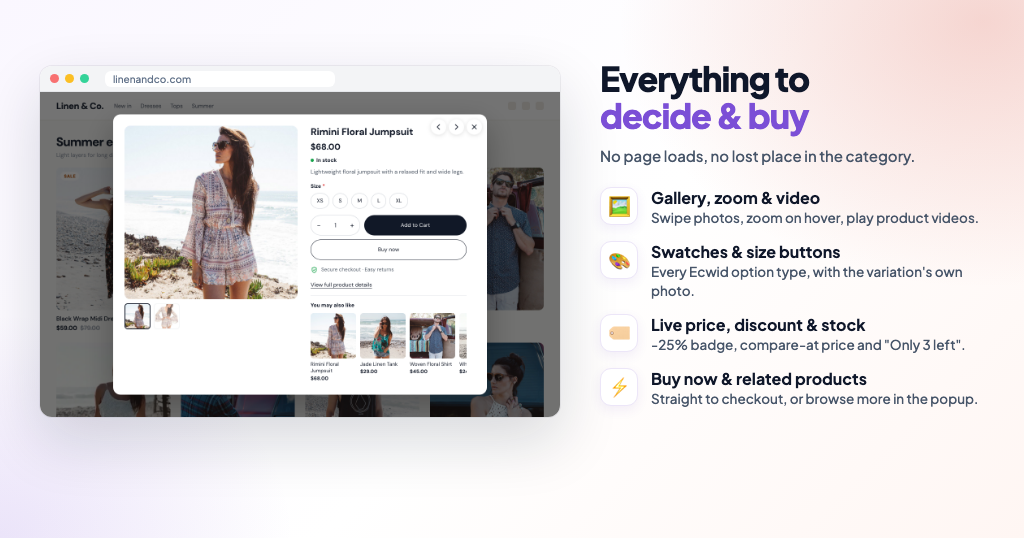 Quick View – Product Popup with Swatches & Add to Cart