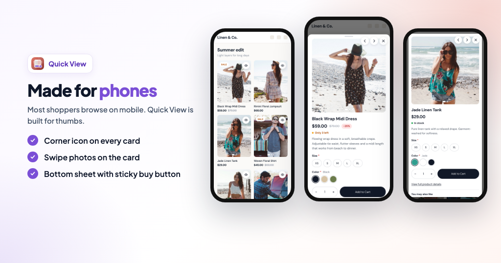 Quick View – Product Popup with Swatches & Add to Cart