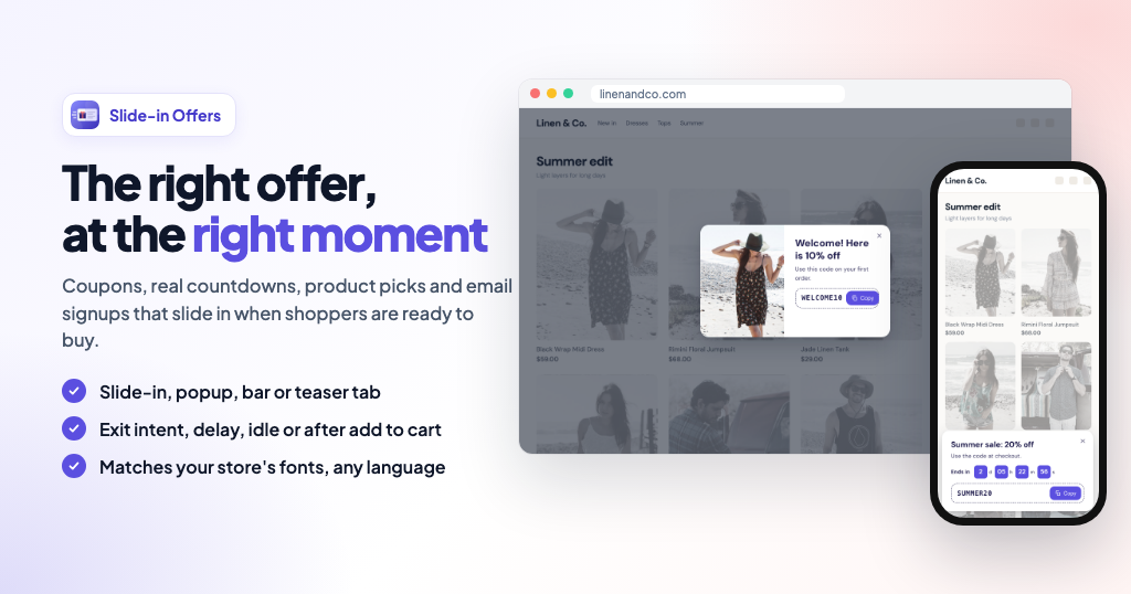Slide-in Offers – Coupon Popups, Bars & Countdowns
