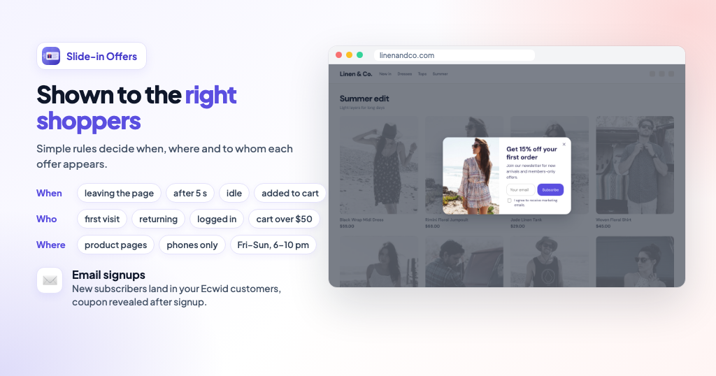 Slide-in Offers – Coupon Popups, Bars & Countdowns