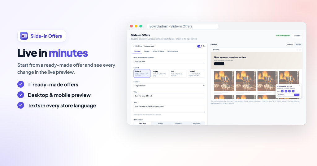Slide-in Offers – Coupon Popups, Bars & Countdowns