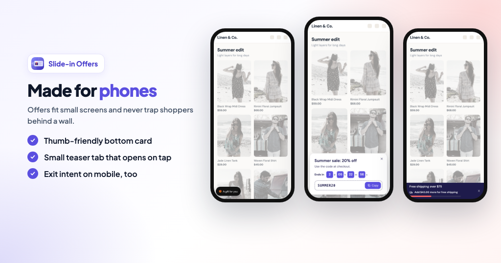 Slide-in Offers – Coupon Popups, Bars & Countdowns