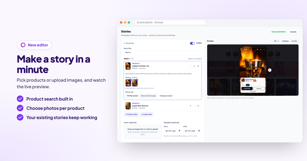 Ecwid Shoppable Stories - Automatically create shoppable, Instagram like stories from your products