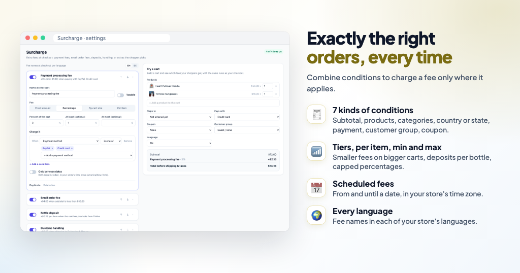 Ecwid Smart Cart Surcharges