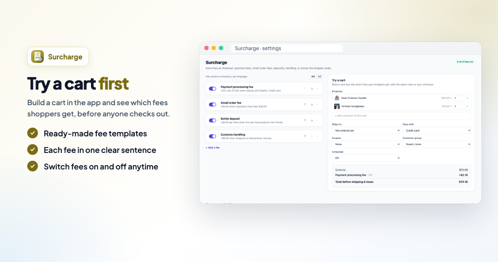 Ecwid Smart Cart Surcharges