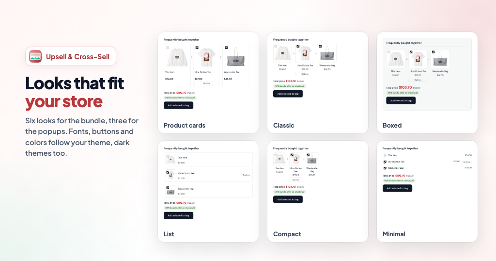 Upsell & Cross Sell Product Kit: Six bundle looks that follow your store theme